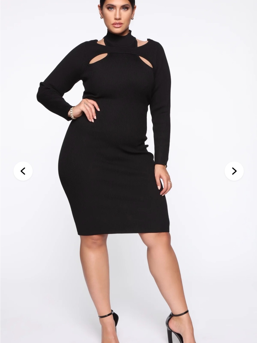FashionNova Cutout Detail Long Sleeve Bodycon Dress - Black